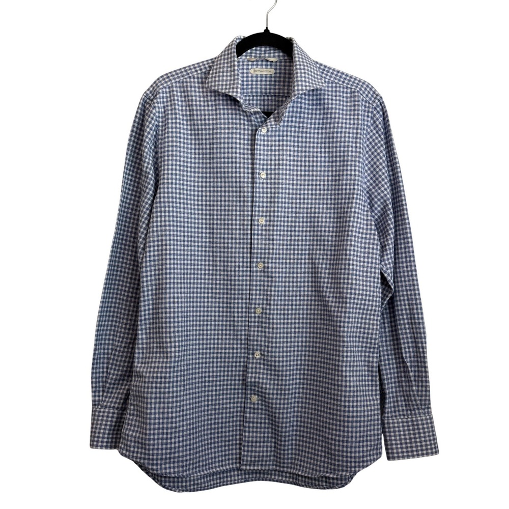 Suit Supply‎ Men's Gingham Check Long Sleeve Dress Shirt Blue White 41/16